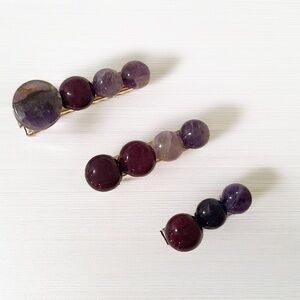 Set of 3 Luxury Hair Clips with Amethyst Crystal and Violet Red Jade, Elegant